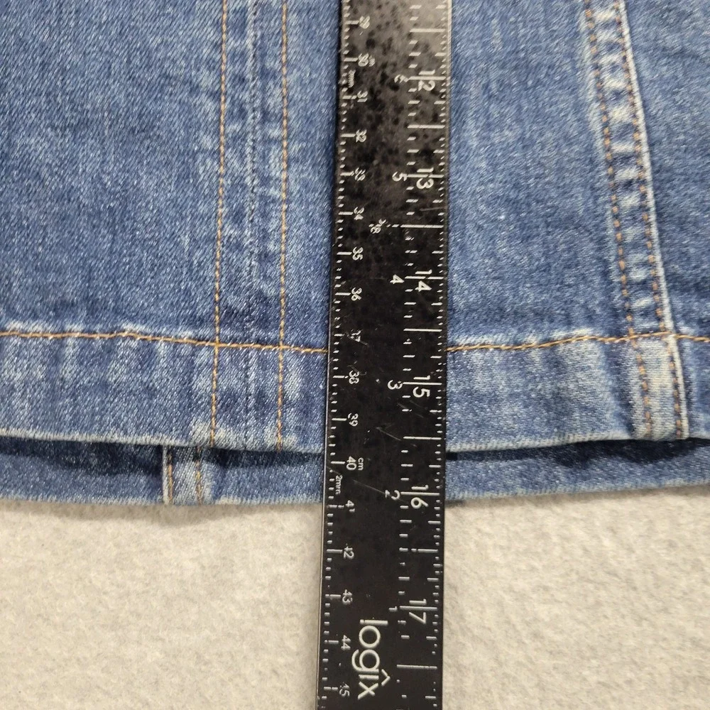 Madewell Denim Mini Skirt 24 Blue Front Zip Ring Pull Patch Pocket Jean